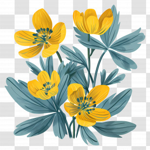 Winter Aconite - Illustration Of Yellow Wildflowers In Bloom Transparent PNG
