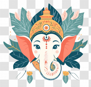 Ganesh Chaturthi - Illustration Of Ganesha With Leaves Transparent PNG