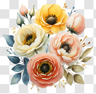 Cartoon - Pastel Flower Bouquet With Elegant Rose Blooms Transparent PNG