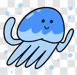 Icon - Cartoon Smiling Blue Jellyfish Transparent PNG