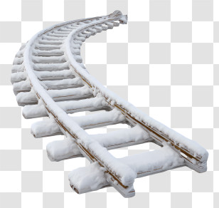 Snowy Train Tracks - Curved Snowy Railroad Track Transparent PNG