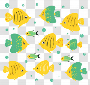 Group Of Fish - Cartoon Yellow Fish With Bubbles Transparent PNG