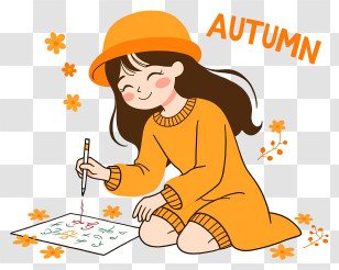 Hello Autumn - Girl Drawing With Autumn Theme Transparent PNG