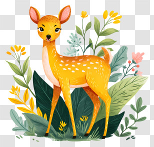 Fawn In Forest - Deer In Floral Setting Transparent PNG