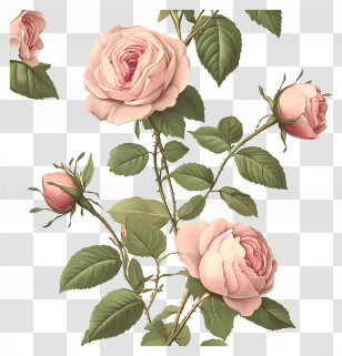 Flower Background - Beautiful Pink Roses Botanical Illustration Transparent PNG