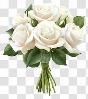 Wedding Bouquet - White Roses Bouquet With Green Leaves Transparent PNG