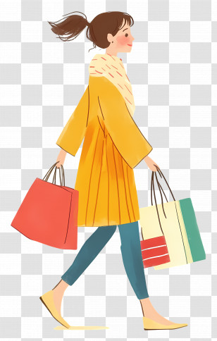 Shopping Girl - Woman Shopping In Yellow Outfit With Bags Transparent PNG
