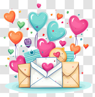 Heart Shaped Balloon - Heart Balloons With Envelopes Transparent PNG