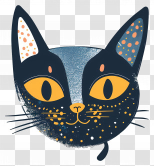 Cat Head - Adorable Black Cat Illustration With Yellow Eyes Transparent PNG