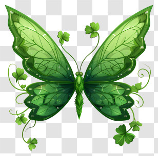 Butterfly - Green Butterfly With Floral Patterns Transparent PNG