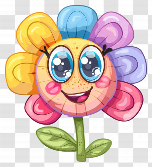 Flower Emoji - Cartoon Flower Character With Colorful Petals Transparent PNG