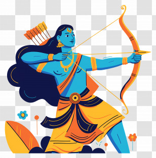 Dussehra - Mythological Archer With Bow Illustration Transparent PNG