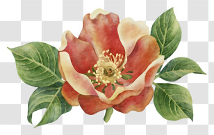 Red Rose Painting - Watercolor Flower With Green Leafy Details Transparent PNG