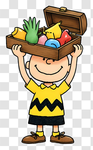 Charlie Brown - Cartoon Character Holding A Fruit Box Transparent PNG