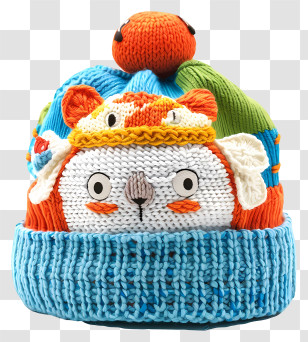 Knit Cap - Colorful Knitted Hat With Animal Face Transparent PNG