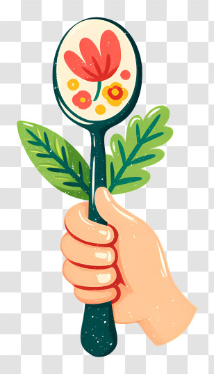 Hand Holding Spoon - Artistic Spoon With Flower And Leaves Transparent PNG