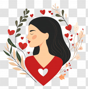 Romantic Love - Woman With Heart And Flowers Transparent PNG
