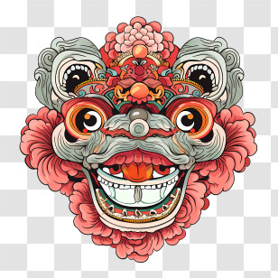 Chinese Lion Dance Head - Detailed Oriental Lion Mask Decoration Transparent PNG