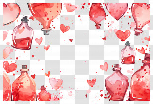 Love Background - Romantic Watercolor Bottles With Hearts Transparent PNG
