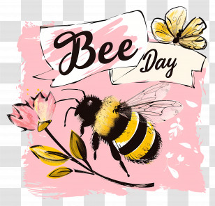 World Bee Day - Bee Day Illustration With Flowers And Text Transparent PNG