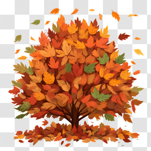 Leaf Pile - Vibrant Autumn Tree With Falling Leaves Transparent PNG