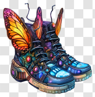 Tech Fairy Shoes - Colorful Futuristic Boots With Butterfly Wings Transparent PNG