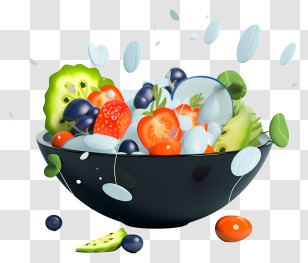 Colorful Fruit Salad In Black Bowl - Colorful Fruit Salad In A Black Bowl Transparent PNG