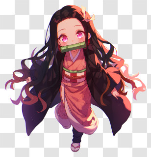 Chibi Nezuko Kamado - Anime Girl With Long Hair Transparent PNG