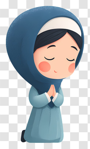 Muslim Woman Doing Namaz - Cute Girl In Blue Hijab Praying Transparent PNG
