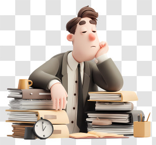 Tired Businessman - Tired Cartoon Office Worker With Papers Transparent PNG