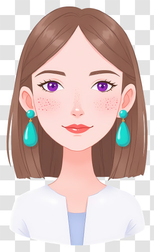 Woman Face - Cartoon Girl With Purple Eyes And Earrings Transparent PNG