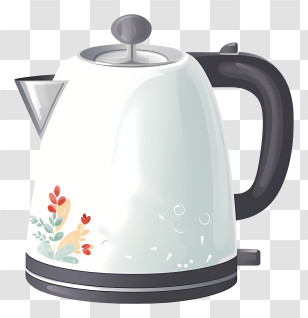 White Kettle - White Kettle With Floral Design Transparent PNG