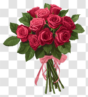 Valentine Rose Bunch Illustrate - Beautiful Red Rose Bouquet With Ribbon Transparent PNG