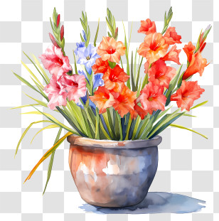 Gladiolus - Colorful Gladiolus Flowers In Pot Transparent PNG