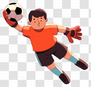 Asian Football Player - Cartoon Soccer Goalkeeper Making A Save Transparent PNG