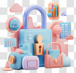 Data Protection - Padlock With Security Icons Transparent PNG