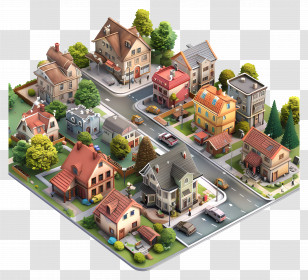 Small Town - Miniature Model Town With Houses And Streets Transparent PNG