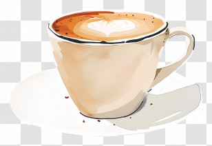 Cappuccino Coffee - Cup Of Coffee With Latte Art Illustration Transparent PNG