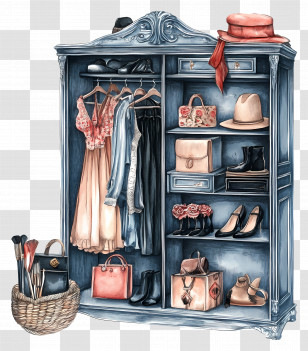 Wardrobe - Stylish Wardrobe With Accessories Transparent PNG