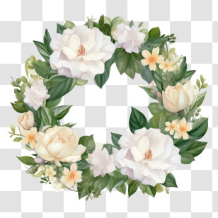 Gardenia Flower Wreath
 - Floral Wreath With White Flowers And Greenery Decoration Transparent PNG