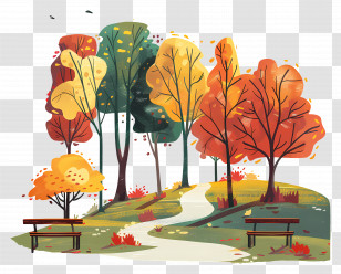 City Park - Beautiful Autumn Park With Colorful Trees Transparent PNG
