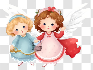 Angels - Cute Angels With Wings And Dresses Transparent PNG
