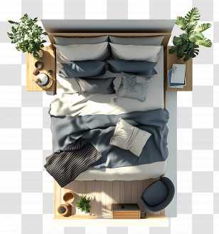 Bedroom Top View - Modern Bed With Pillows Transparent PNG
