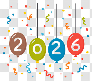 2026 New Year - Colorful 2026 Balloons For New Year Celebration Transparent PNG