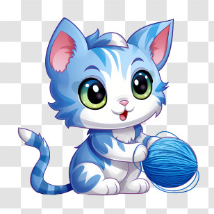 Cat Playing Yarn Ball - Cute Blue Cat With Yarn Transparent PNG