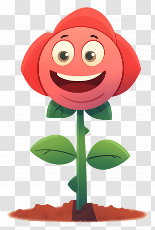 Rose Flower Cartoon - Smiling Cartoon Flower With Red Petals Transparent PNG