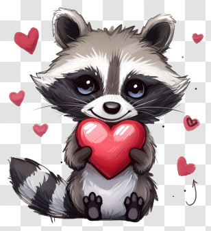Detailed Illustrations - Cute Raccoon Holding A Heart Illustration Transparent PNG