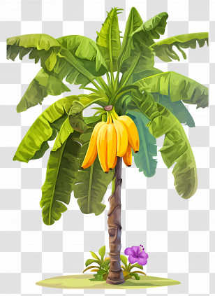 Banana Tree - Banana Plant With Ripe Yellow Fruits In Tropical Setting Transparent PNG