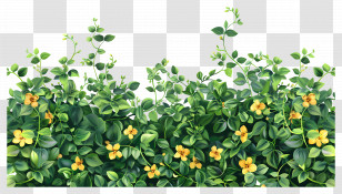 Flower Bush - Lush Green Foliage With Yellow Flowers Transparent PNG