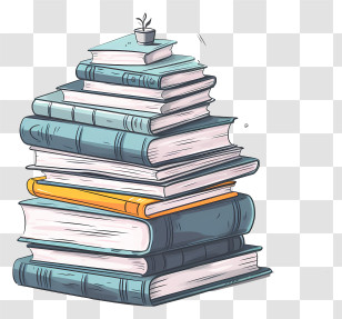 Drawing - Stack Of Books With A Small Plant Illustration Transparent PNG